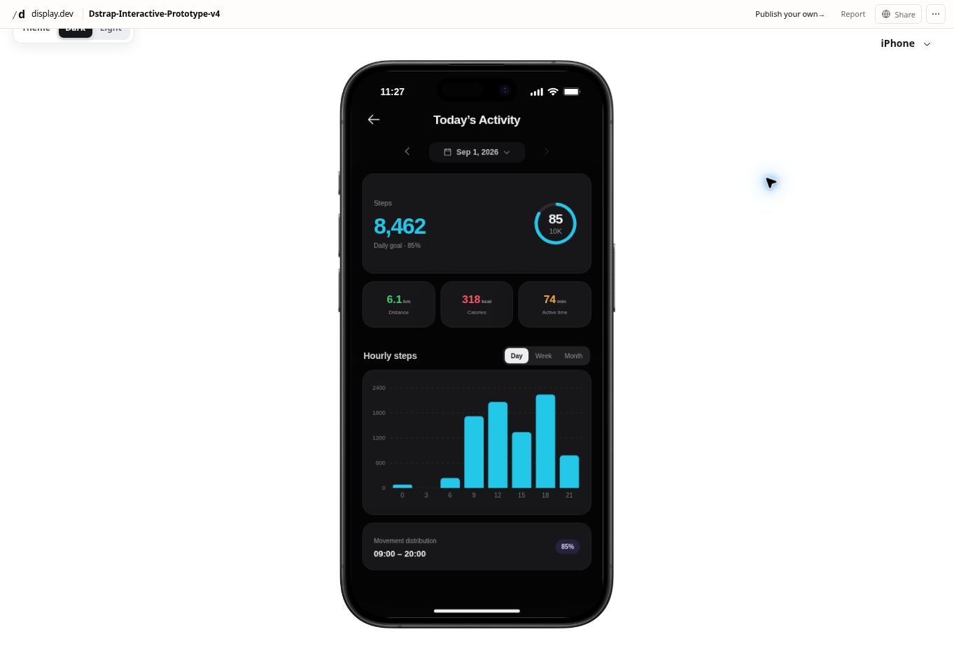 DTstrap Movement, made visible. app interface preview